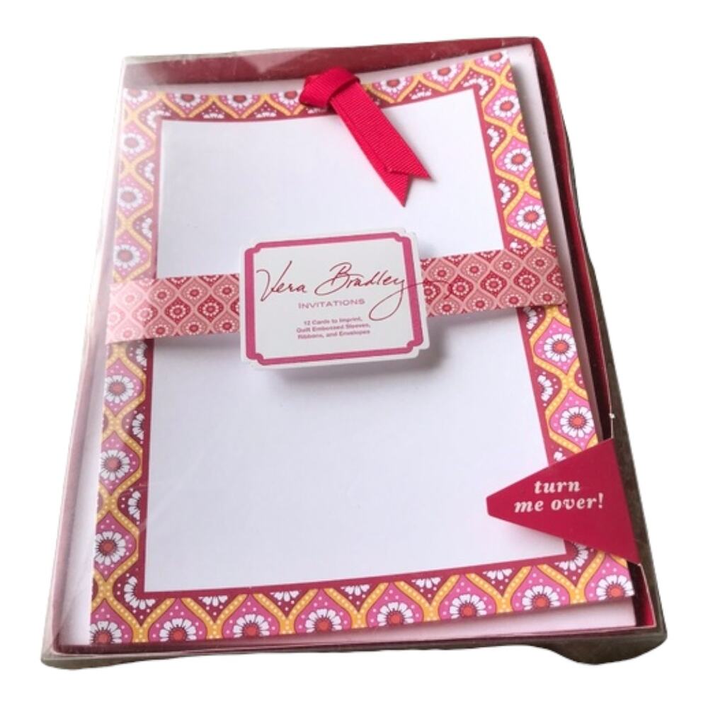 Vera Bradley Raspberry Fizz Invitations 12 Blank Cards‎ Retired NIB Paisley